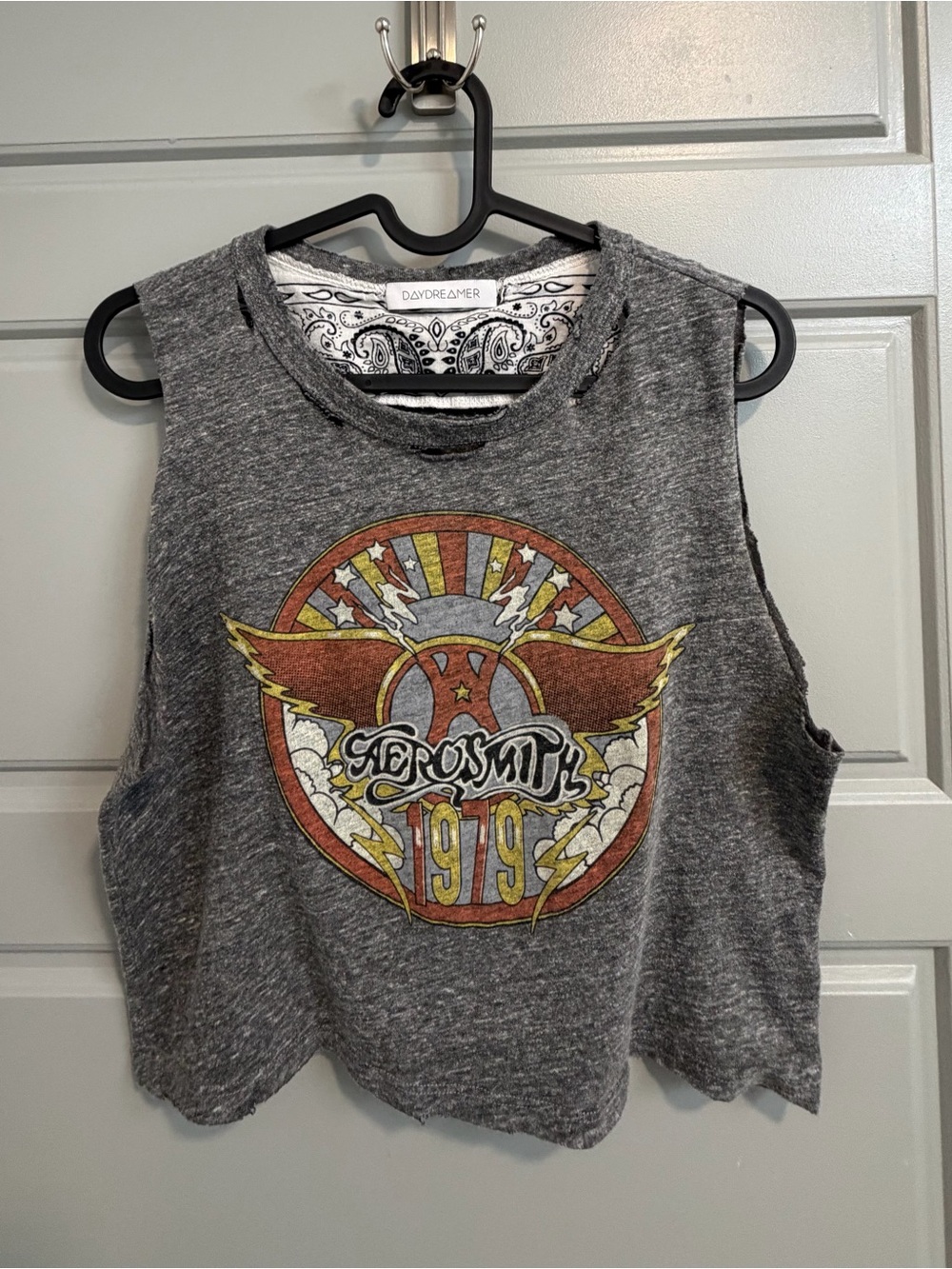DAYDREAMER Gray Vintage Aerosmith 1979 Graphic Crop Tank/Muscle T Shirt